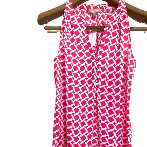 SM•NWT•BANANA REPUBLIC•PINK & WHITE SLEEVELESS V-NECK BLOUSE W BUTTON DETAIL• - Picture 2 of 5